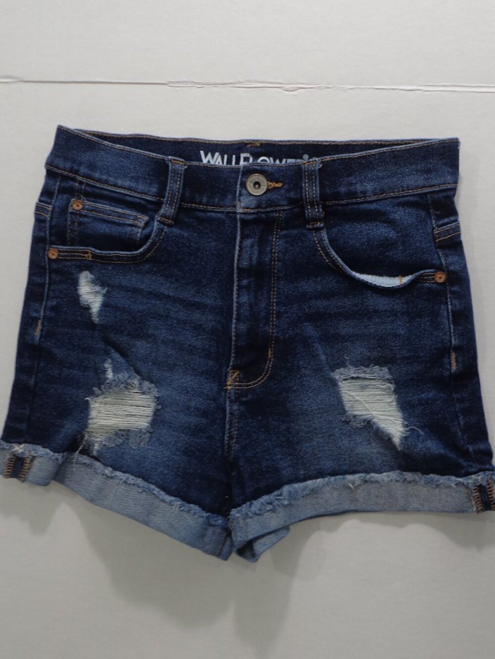 Wallflower The Stellar High Rise Cuffed Soft Dark Wash Denim Juniors Shorts Sz 5